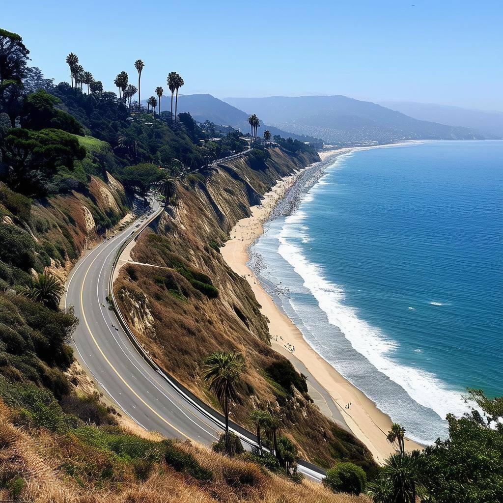 Pacific Palisades Bluffs Showing Pacific Coast Highway